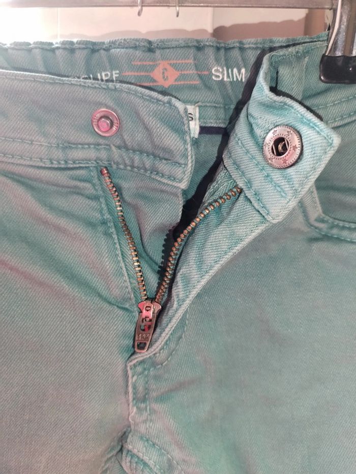 Pantalon jean vert menthe - coupe slim 5 Ans - photo numéro 3