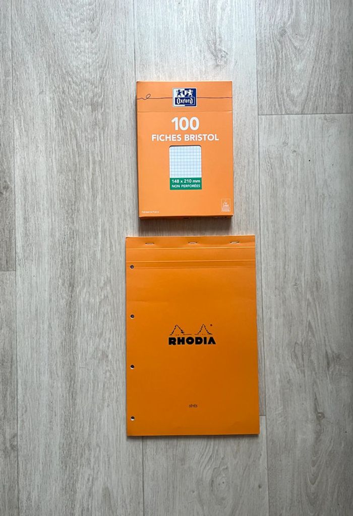 Pack 1 bloc de feuilles Rhodia A4 perforées + feuilles Bristol Oxford A5 neuves
