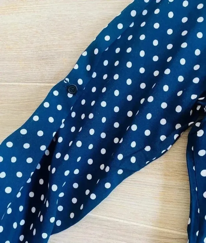 Blouse fluide marine à pois blanc T42 /XL - photo numéro 3