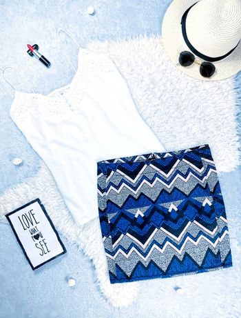 Jupe à motifs imprimé bleu rose et blanc- T.XS ou T.34 🖤