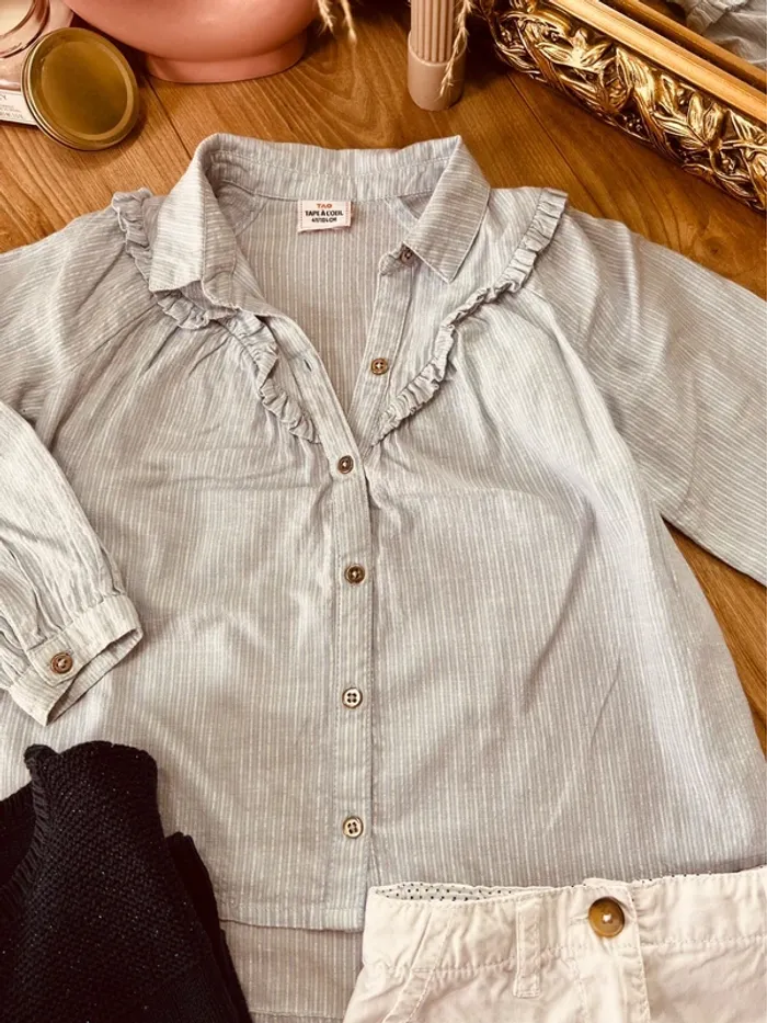 Taille 4 ans tenue 3 pièces fille multimarques blanc bleu clair et marine * rayures * 🩷 - photo numéro 4