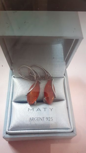 Boucles d'oreilles ambre argent 925