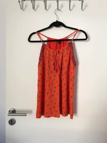 Top à bretelles corail et rose à fleurs Etam taille S