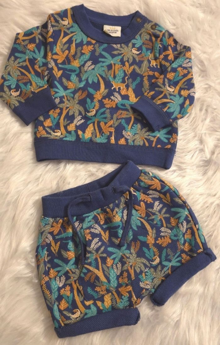 NEUF (non porté)💙🤩😍 superbe ensemble sweat et short molleton 3 mois garçon 💙💙😍🤩 - photo numéro 2
