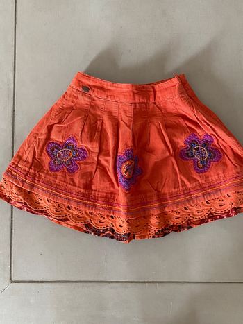 Jupe Catimini orange avec fleurs brodées 6 ans en velours côtelé