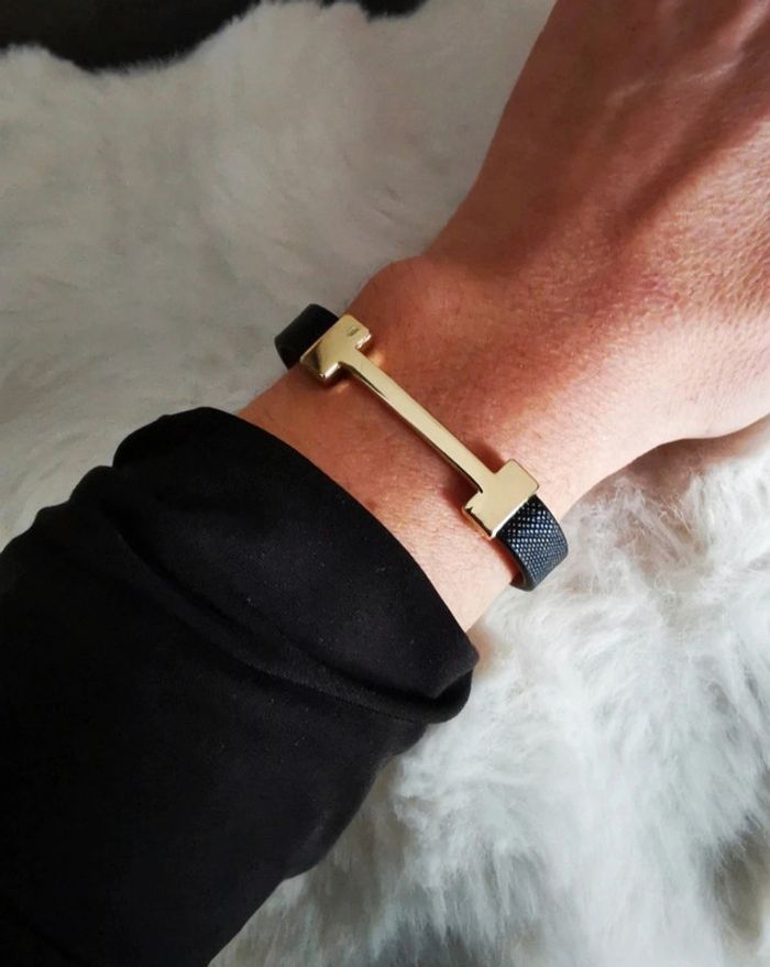 F97 bracelet jonc cuir noir modern - photo numéro 2