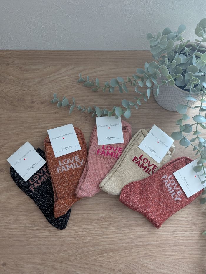 Paire de chaussettes Love family  beige paillettes - photo numéro 2