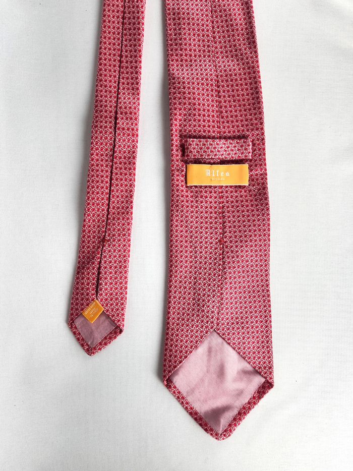 Cravate Altea Milano – 100% Soie – Micro-motifs Rouges & Blancs - photo numéro 3