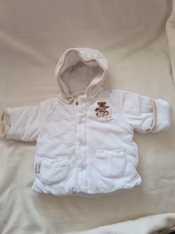 🎀 jolie manteau blanc à pression motif nounours taille 0.3 mois 🎀
