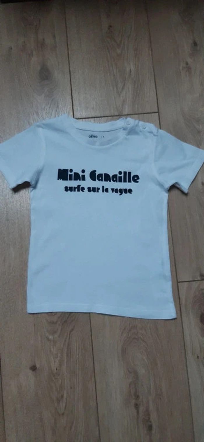Tee-shirt MC gémo blanc "mini canaille" 4 ans état neuf