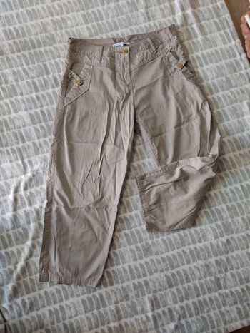 Pantalon court pantacourt jambes larges gris beige Patrice bréal taille 42