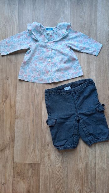 Ensemble Jacadi blouse liberty et jean 3 mois fille