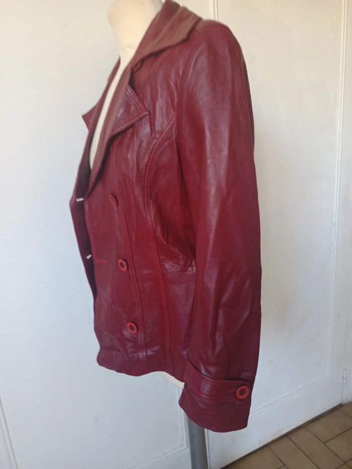 veste perfecto en cuir Cuir femme rouge Bordeau marque finzi Neuf - photo numéro 10