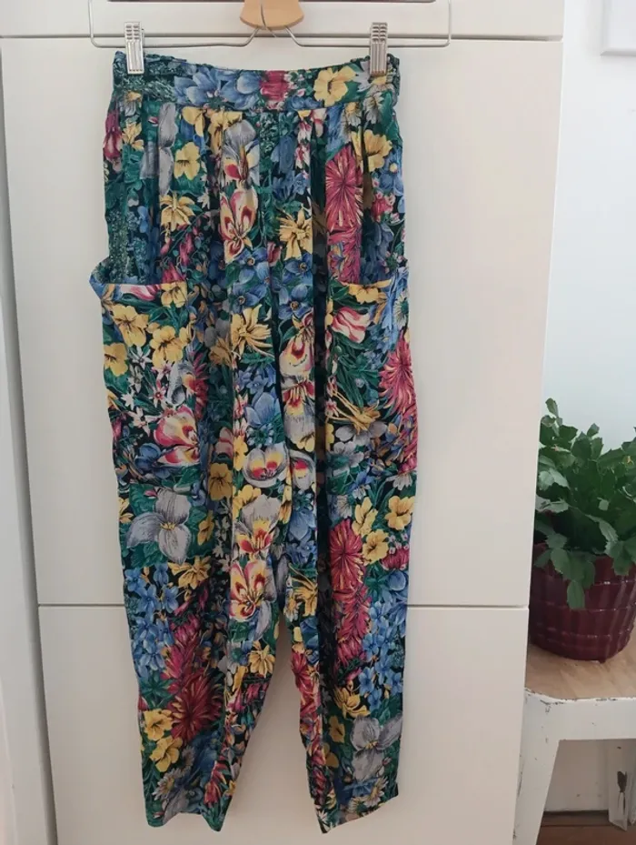 Pantalon vintage fleurs multicolores léger René Derhy - photo numéro 8