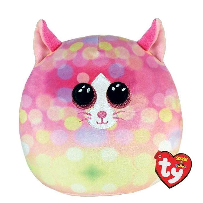 Peluche TY Squishy Beanie Chat Rond Multicolore Scintillant - Comme Neuve !
