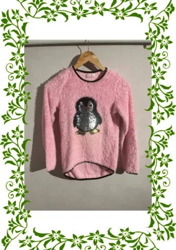 Pull rose pailleté pingouin 14 ans
