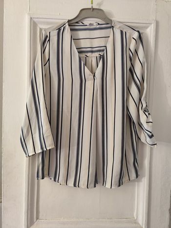 Chemisier rayé blanc, beige & noir – Gémo – Taille 44 – Très bon état