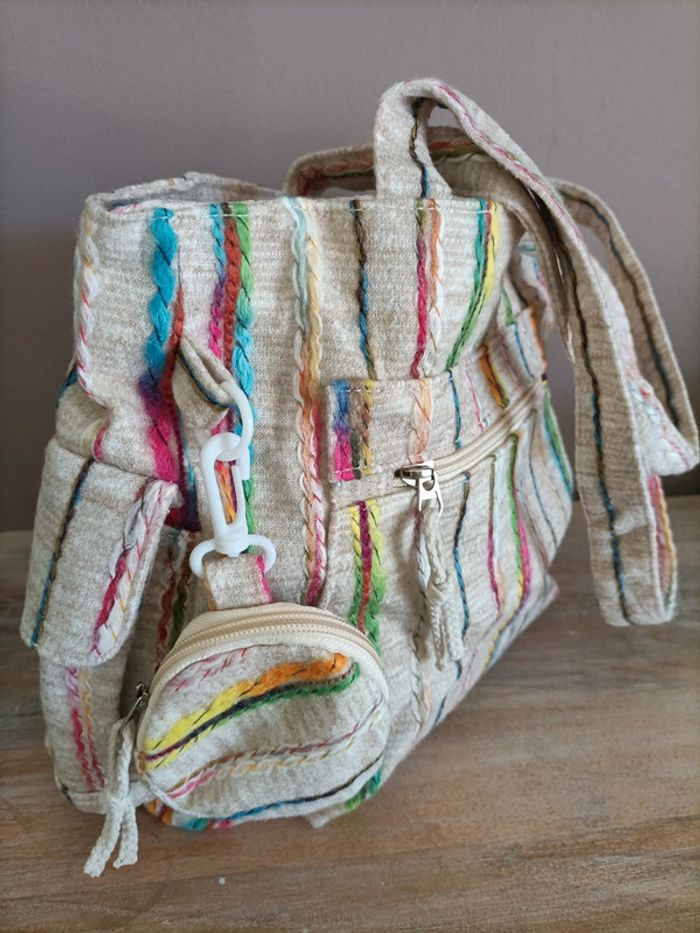 Sac / Cabas rayé multi couleurs - photo numéro 4