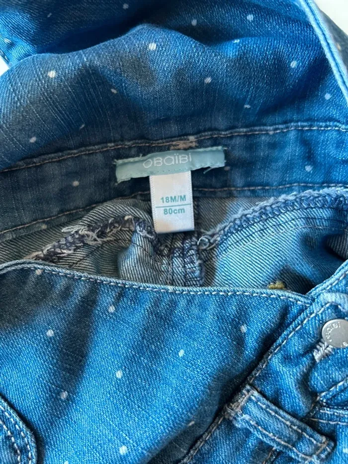 Robe salopette en jean bleu à pois blanc - photo numéro 3