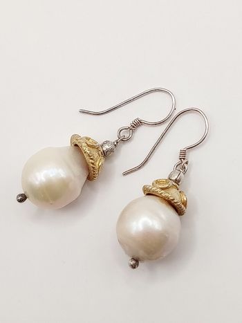 Orecchini artigianali argento dorato color oro perla fiume acqua dolce