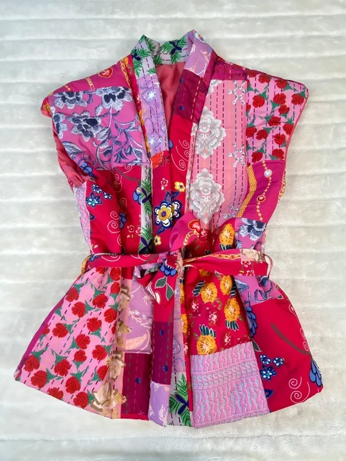 Gilet sans manches patchwork bohème multicolore
