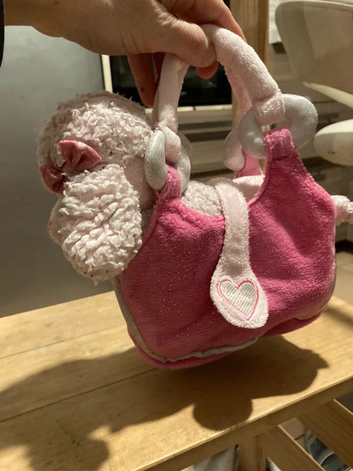 Peluche caniche rose et son sac de transport - photo numéro 3
