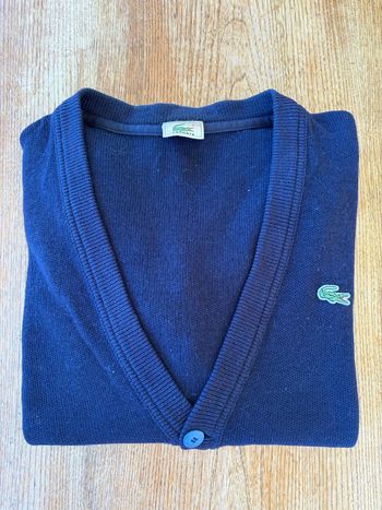 Gilet Lacoste bleu V-neck – Taille L – Laine  – style vintage