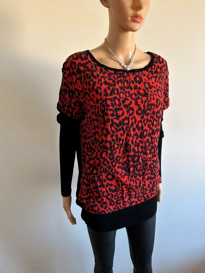 Pull rouge et noir Morgan taille M jamais porté - photo numéro 2