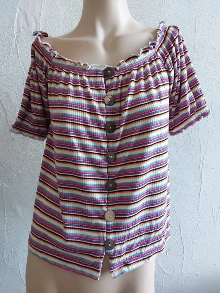Jolie blouse à rayures multicolores Taille L