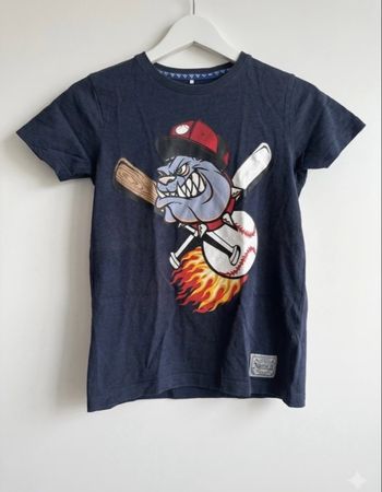 Tee-shirt bleu Marine -Motif Bouledogue BaseballJoli 