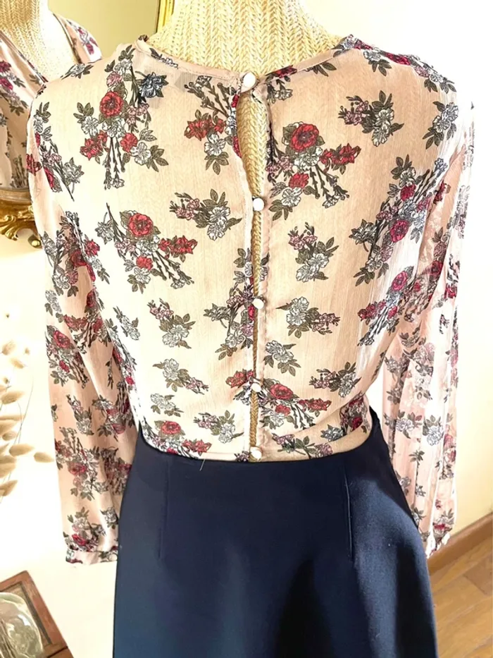 Sublime blouse chemise fluide chic fluide Haut Transparent Floral - photo numéro 6