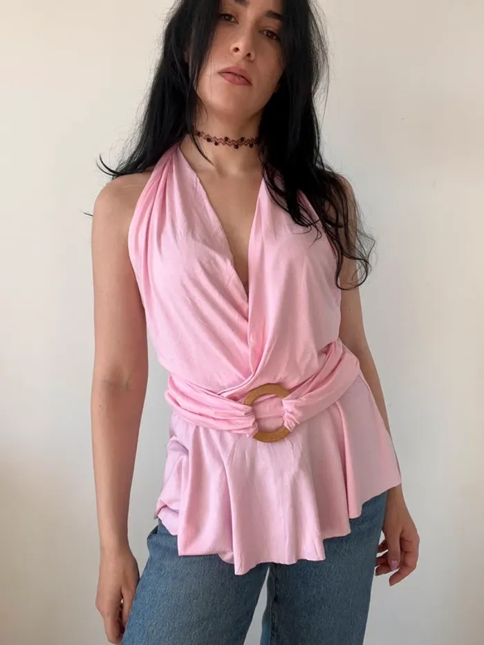 Top dos-nu vintage années 2000 rose taille L 🌸 - photo numéro 4