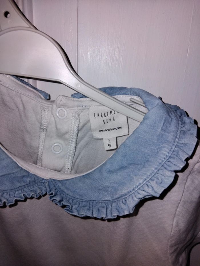 Tee-shirt chic blanc col jean délavé - photo numéro 3