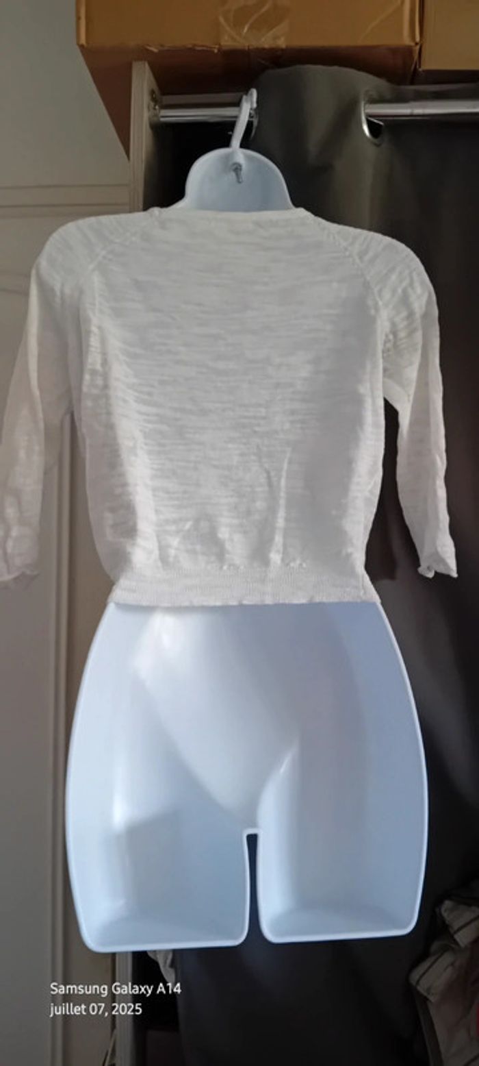 Pull court léger manches 3/4 forme trapèze blanc femme XS kocca - photo numéro 8