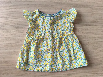 🍋 Blouse Obaïbi 6 mois – Manches courtes – Motif citrons – Tissu gaufré