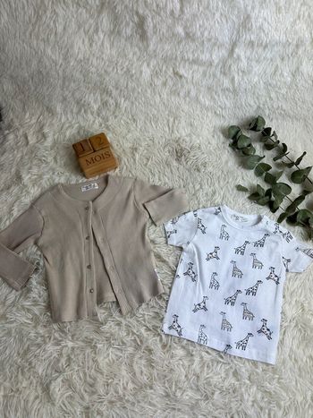 🦒 Gilet côtelé et t-shirt girafes BabyBol – Taille 12 mois