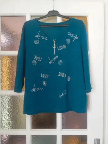 Pull fin turquoise t 3