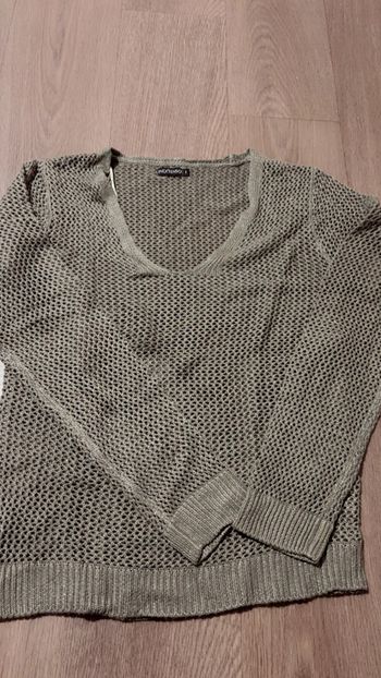 Pull maille ajouré kaki pailleté