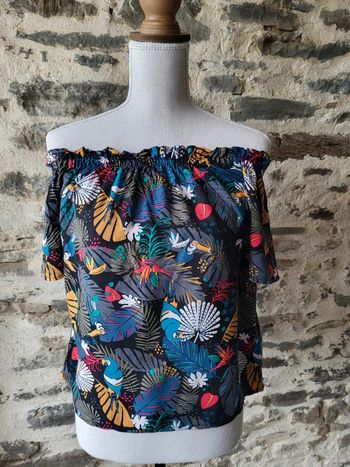 Blouse manches courtes noire à motifs Gémo Taille 38