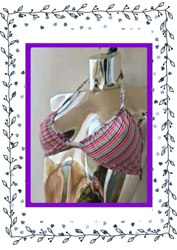 Maillot 2 pièce à motif + rayure - photo numéro 2
