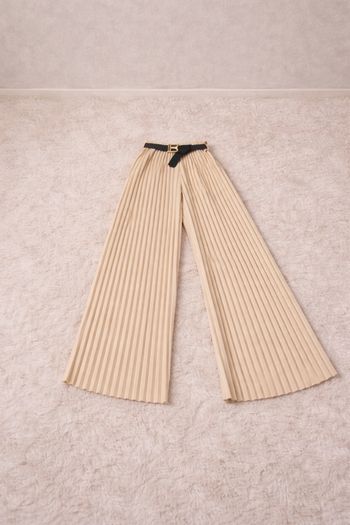 Pantalon fille palazzo plissé beige élégant du 4 au 14 ans