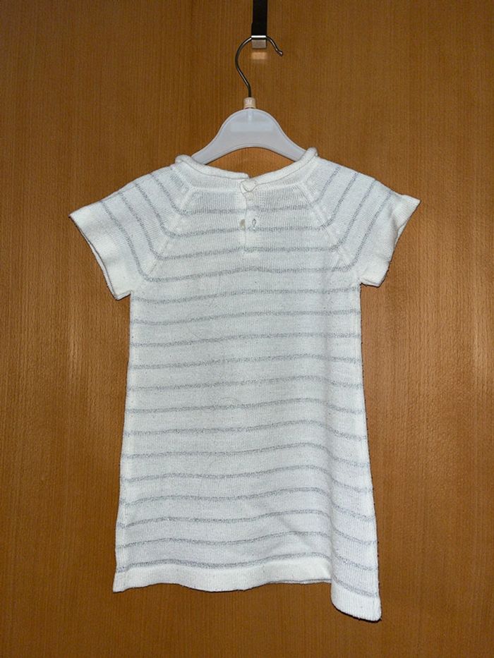 Robe / tunique blanche rayée et sous pull rose taille 2 ans - photo numéro 2