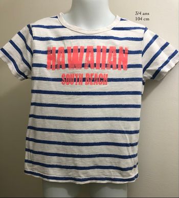 T-shirt manches courtes blanc à rayures bleu Hawaiian marinière enfant garçon taille 104 Zara Boys