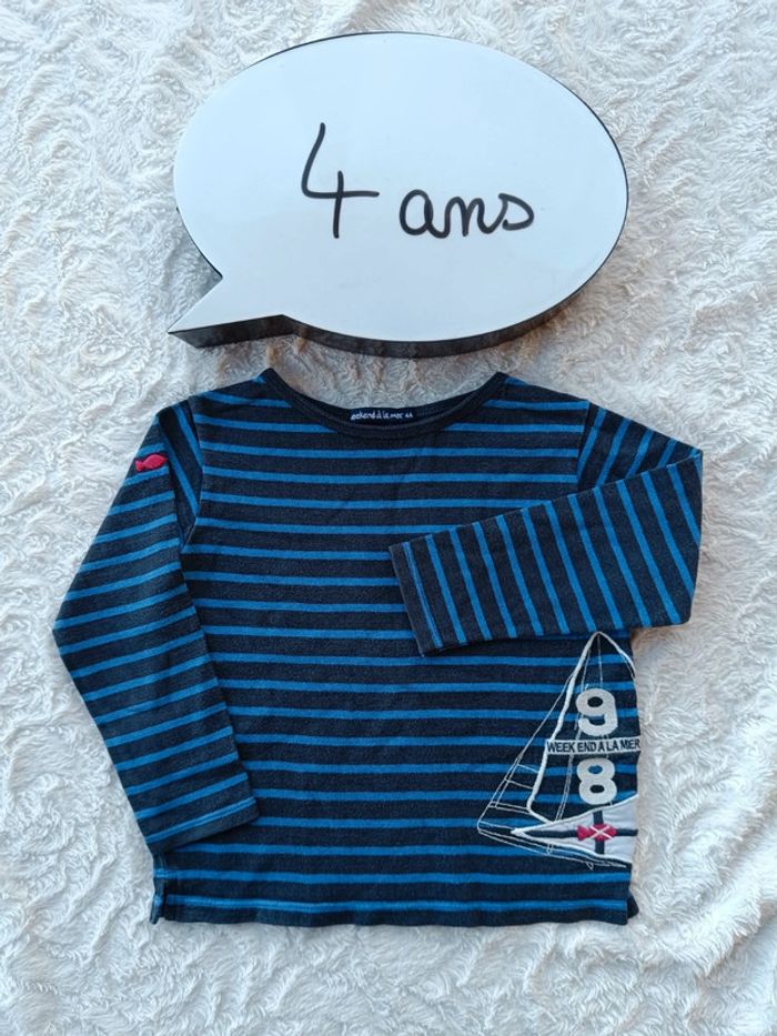 Sweat pull léger ou tee shirt épais rayé Garçon 4 ans weekend à la mer 100% coton