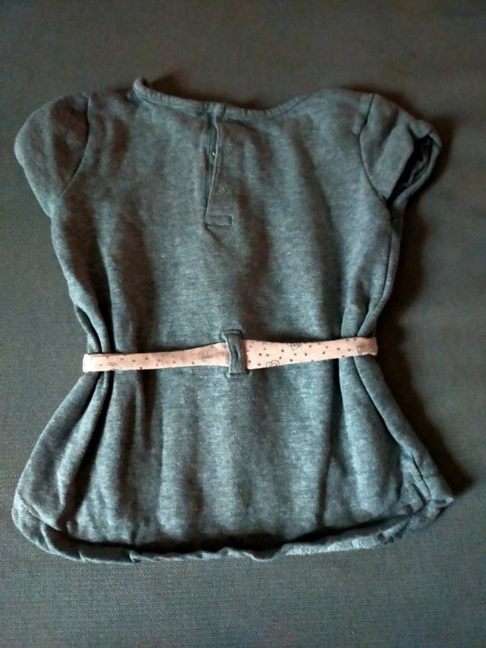 Robe fille 24 mois – Gris chiné avec ceinture rose - photo numéro 4