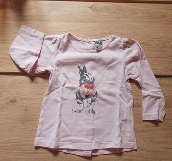 Tee-shirt ML rose clair motif lapin idéal pâques 12 mois fille tao