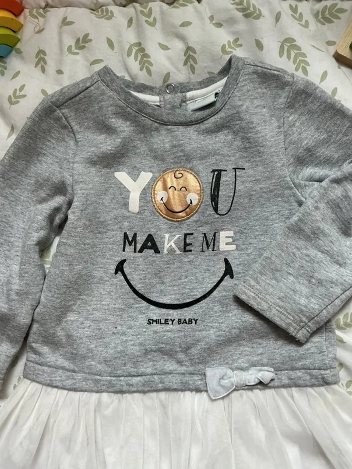 robe manches longues gris et blanc jupe tutu avec jupon 23 mois smiley - photo numéro 4