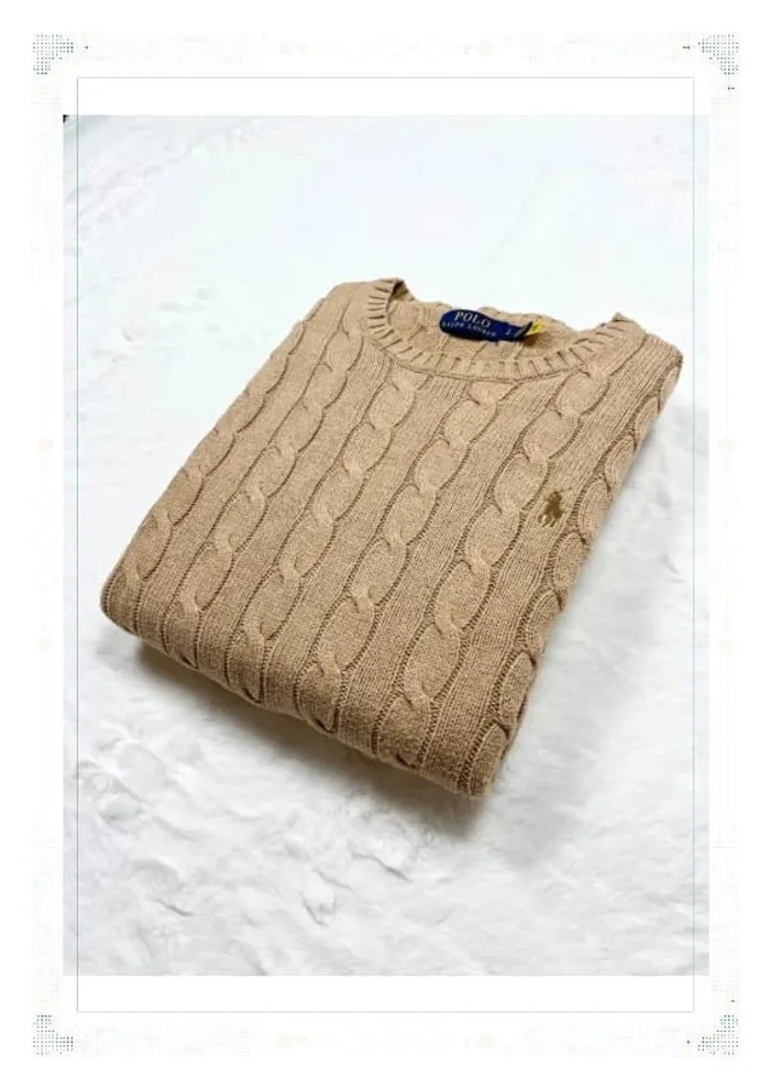 Ralph Lauren pull torsadé col ras de cou beige homme taille L coton