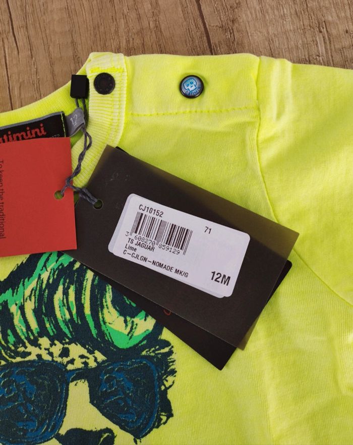 T-shirt manches courtes garçon jaune vert fluo  taille 12 mois Catimini - photo numéro 2