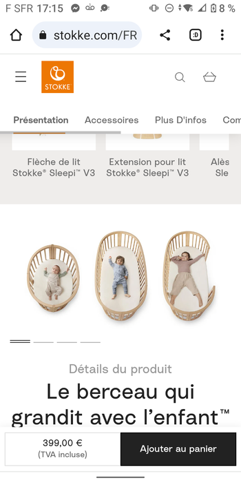 Lit évolutif enfant Stoke sleepi Mini avec matelas  , voile, flèche de lit,draps, alese, tour de lit